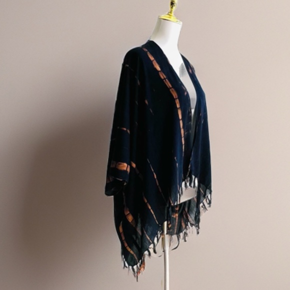 0131 / Black Brown Tie Dye Outer With Fringes - Picture 3 of 10